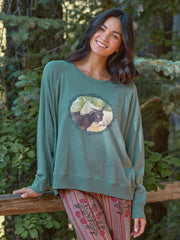 Old School Cotton Sweatshirt - Evergreen Donkeys
