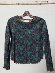Lily Cotton Long Sleeve Tee Shirt - Dark Blue Garden