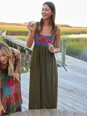Tricia Embroidered Maxi Dress - Olive Polka Dot