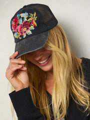 Needlepoint Trucker Hat - Dark Flower