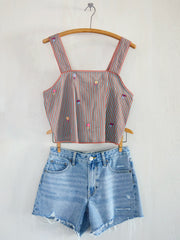 Embroidered Striped Tank - Terracotta Tide