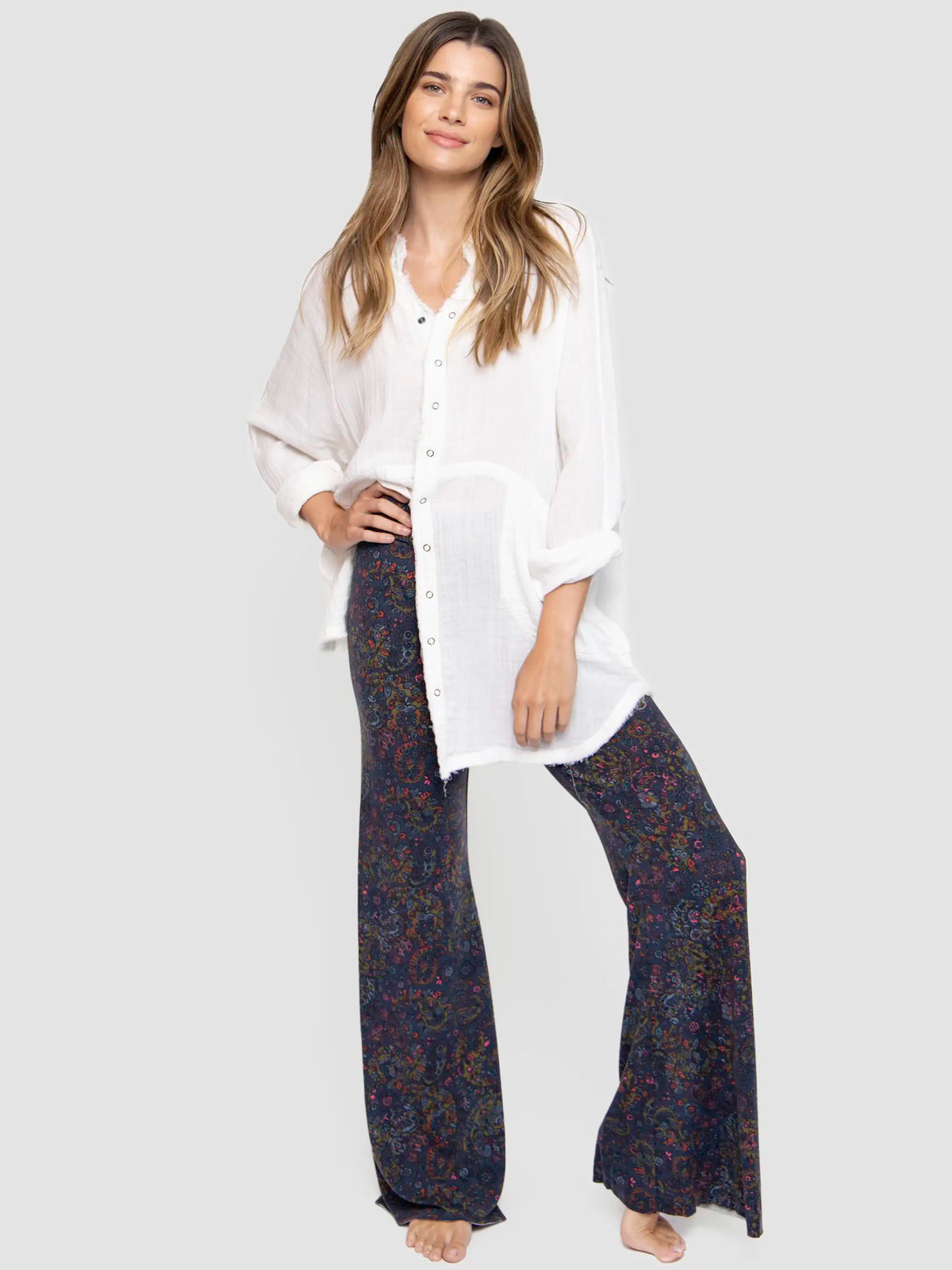 Cali Knit Flare Pants - Retro Paisley Navy