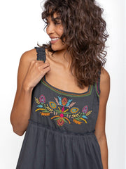 Adele Embroidered Cotton Maxi Dress - Charcoal