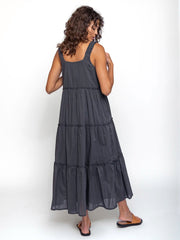 Adele Embroidered Cotton Maxi Dress - Charcoal