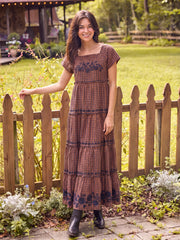 Berkley Embroidered Cotton Maxi Dress - Rust Gingham