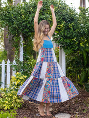 Patricia Patchwork Maxi Dress - Plaid Blue Fuchsia