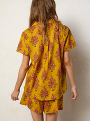 Mix & Match Cotton Short Sleeve Pajama Top - Garden Block Stamp Gold