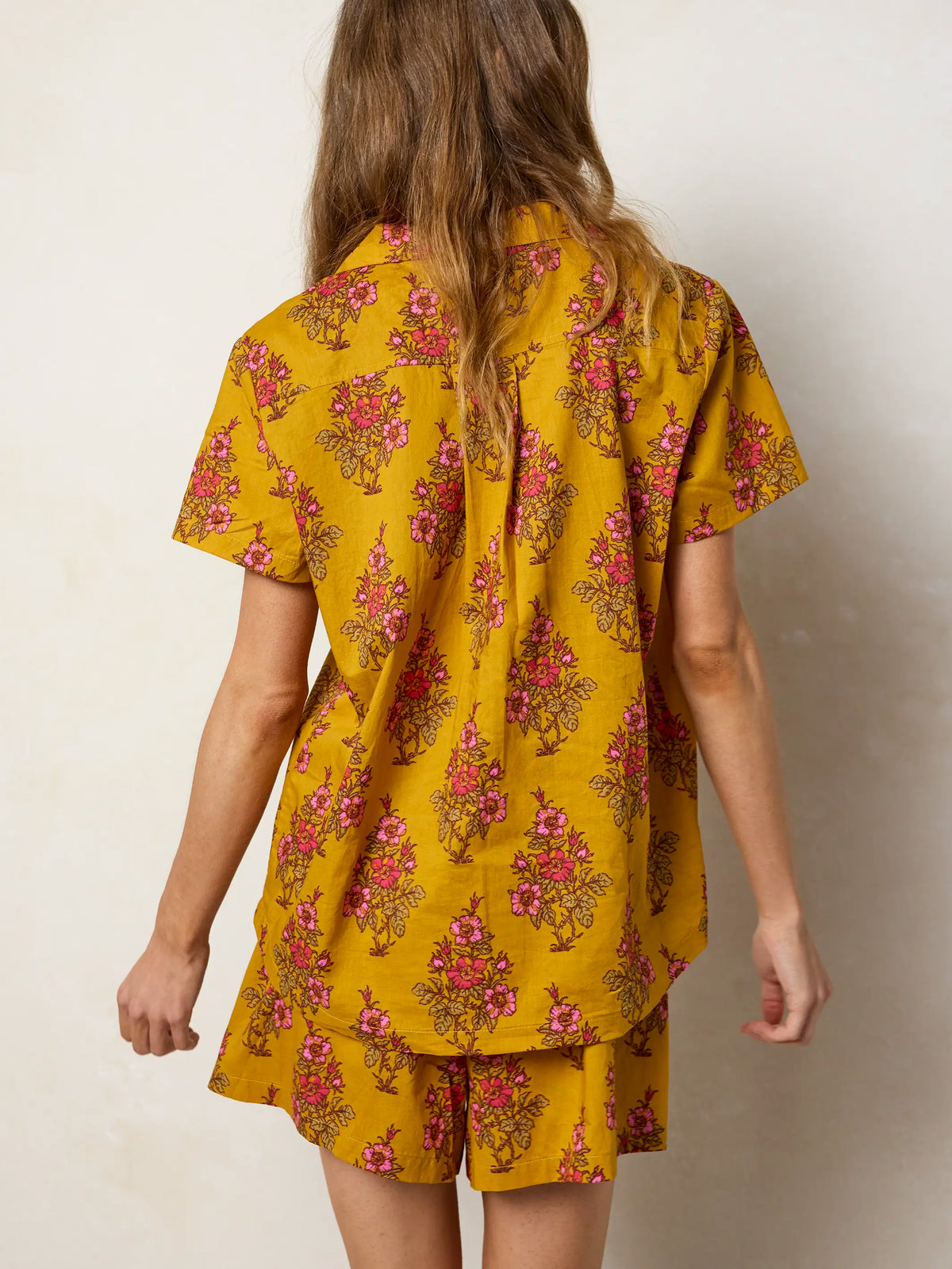 Mix & Match Cotton Short Sleeve Pajama Top - Garden Block Stamp Gold