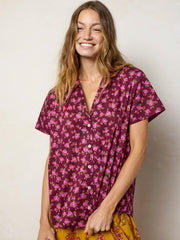 Mix & Match Cotton Short Sleeve Pajama Top - Porto Ditsy Merlot