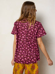 Mix & Match Cotton Short Sleeve Pajama Top - Porto Ditsy Merlot