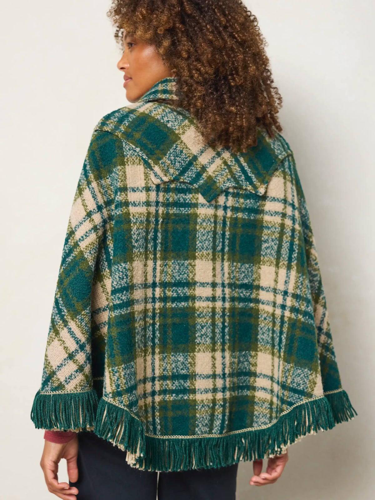 Palomino Poncho - Green Cream Plaid