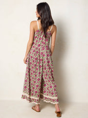 Cotton & Lace Jumpsuit - Cream Pink Lotus