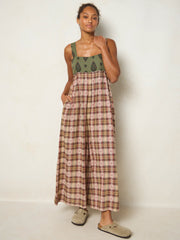 Gabi Jumpsuit - Tan Plaid Green Medallion