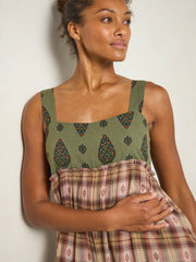 Gabi Jumpsuit - Tan Plaid Green Medallion