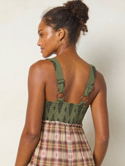 Gabi Jumpsuit - Tan Plaid Green Medallion