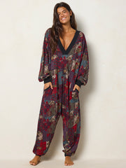 Johnnie Cotton Jumpsuit - Aspen Patchwork Burgundy