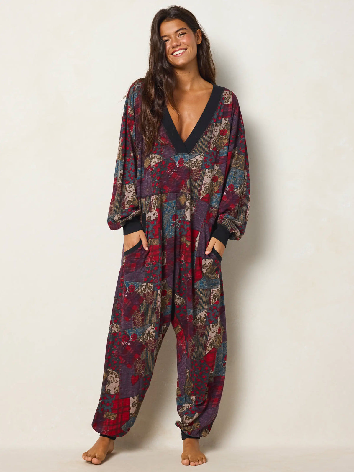 Johnnie Cotton Jumpsuit - Aspen Patchwork Burgundy
