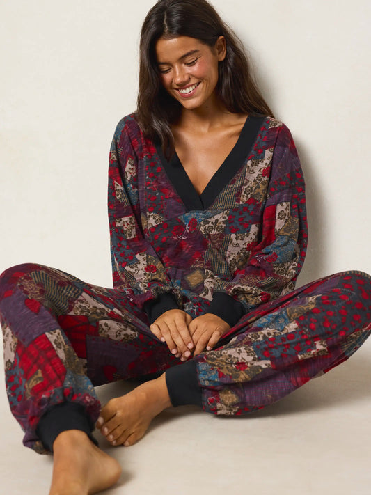 Johnnie Cotton Jumpsuit - Aspen Patchwork Burgundy