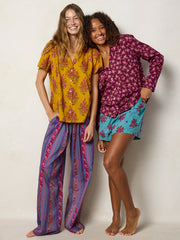 Mix & Match Cotton Long Sleeve Pajama Top - Retro Ribbons Navy