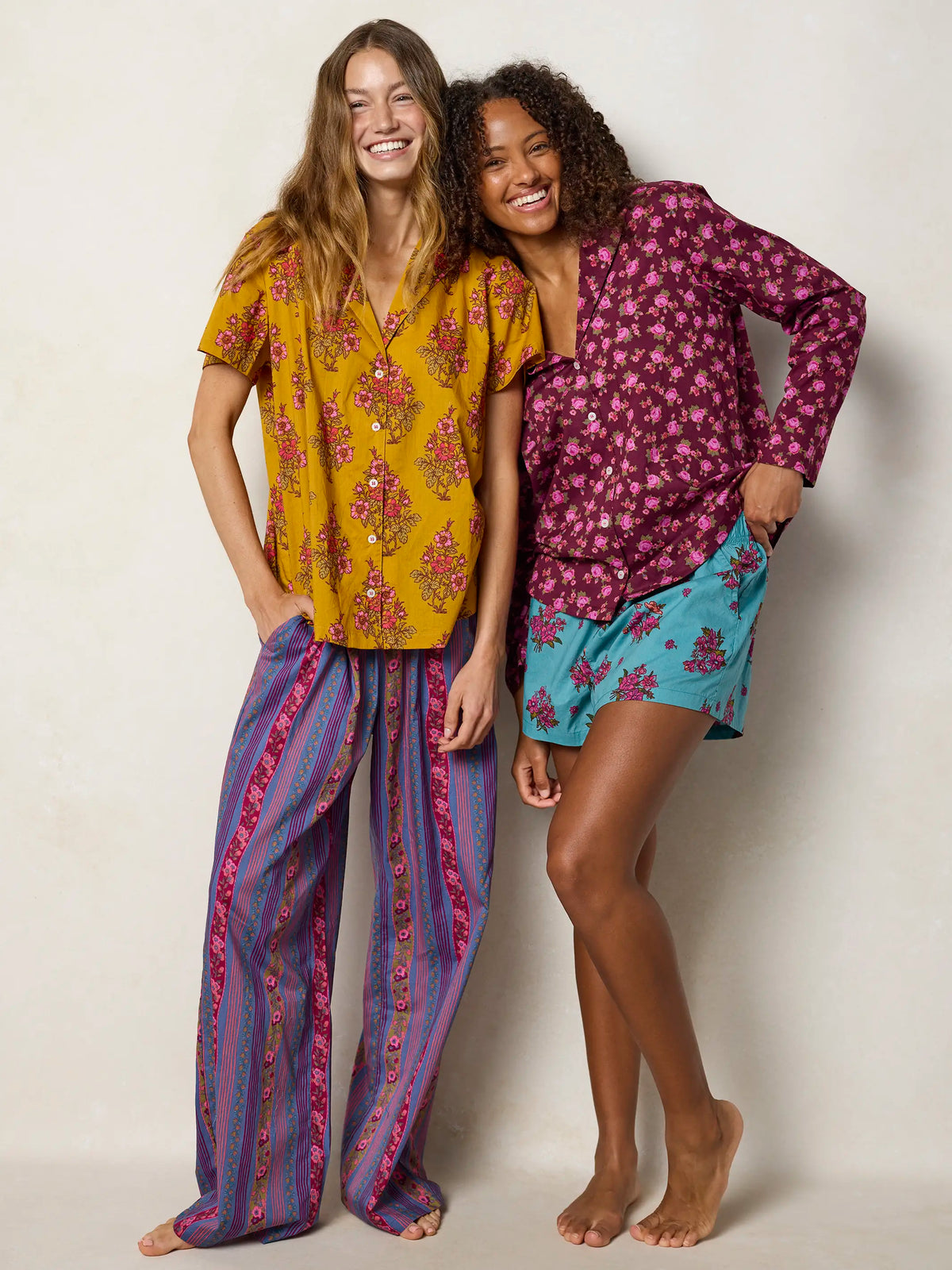 Mix & Match Cotton Long Sleeve Pajama Top - Porto Ditsy Merlot