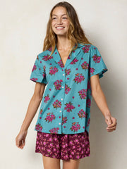 Mix & Match Cotton Short Sleeve Pajama Top - Flower Picking Teal