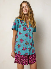 Mix & Match Cotton Short Sleeve Pajama Top - Flower Picking Teal