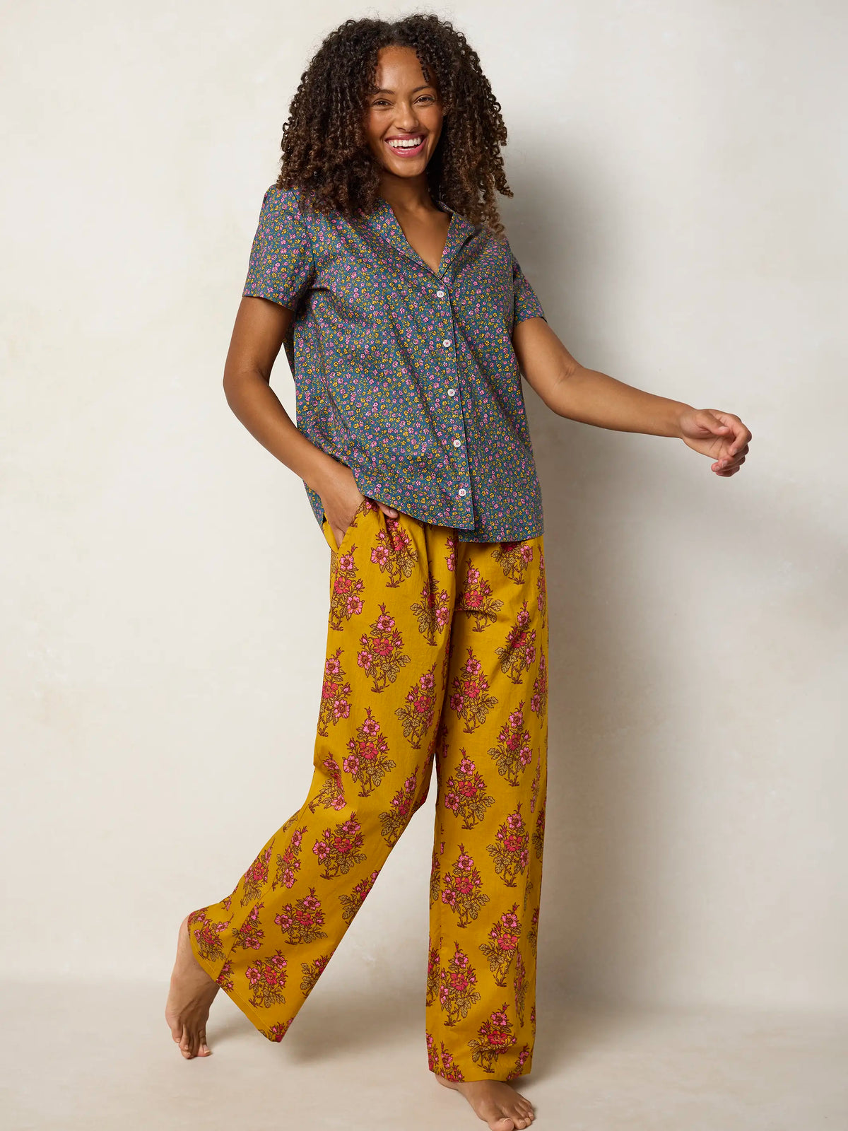 Mix & Match Cotton Short Sleeve Pajama Top - Mari Ditsy Navy