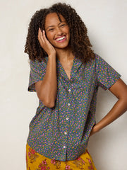 Mix & Match Cotton Short Sleeve Pajama Top - Mari Ditsy Navy