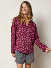 Mix & Match Cotton Long Sleeve Pajama Top - Porto Ditsy Merlot