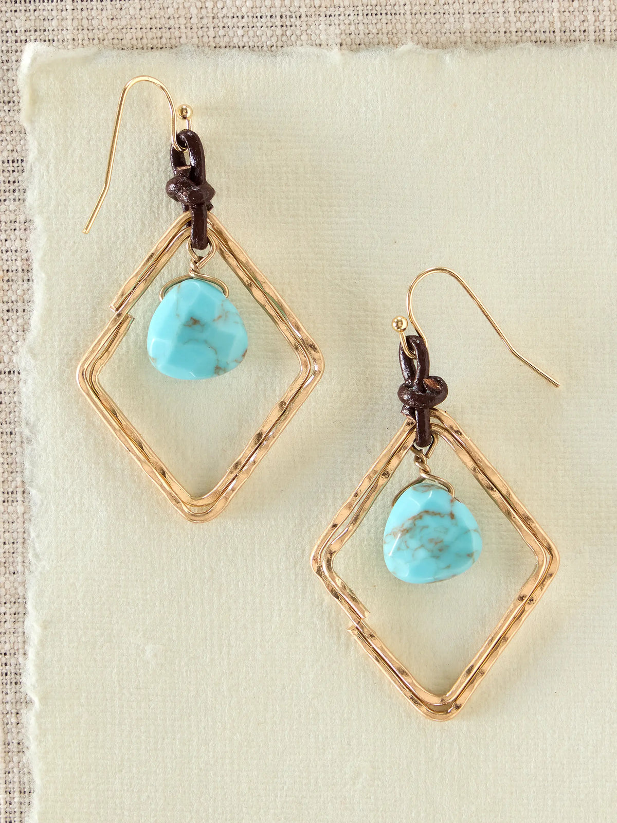 Hammered Gold & Turquoise Earrings