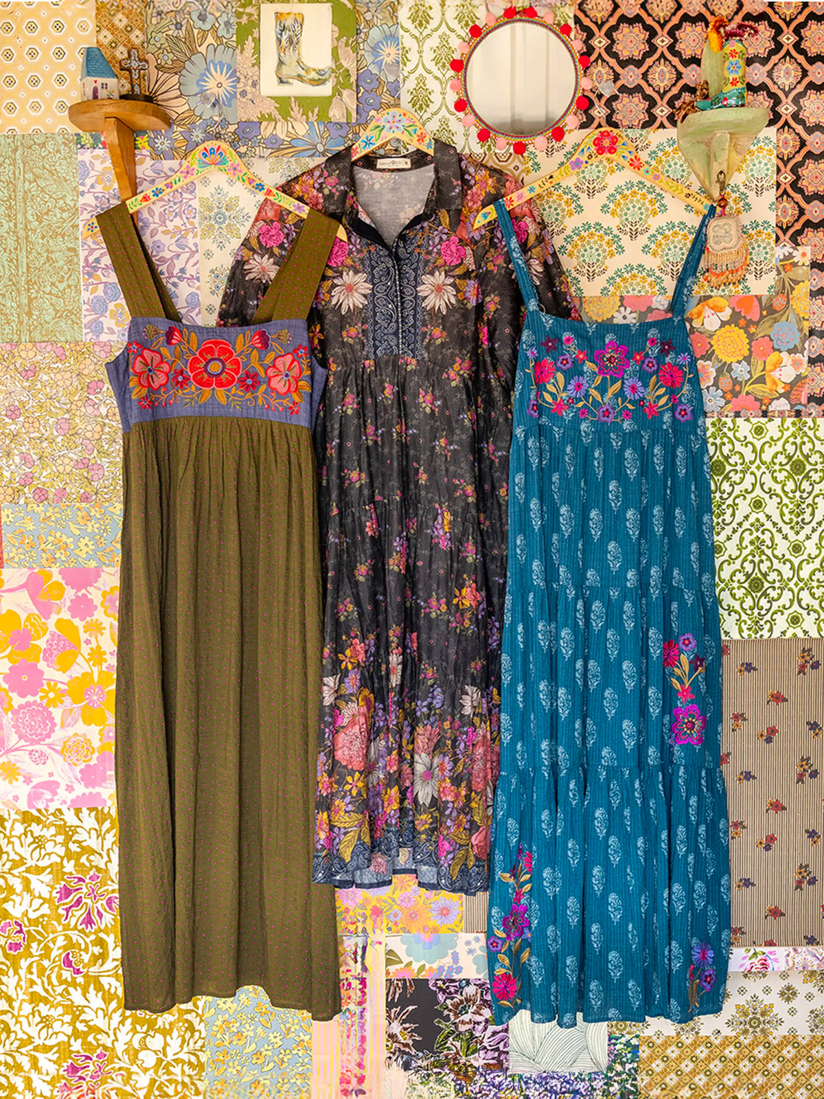 Tricia Embroidered Maxi Dress - Olive Polka Dot