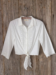 Lyla Cotton Eyelet Tie Top - White