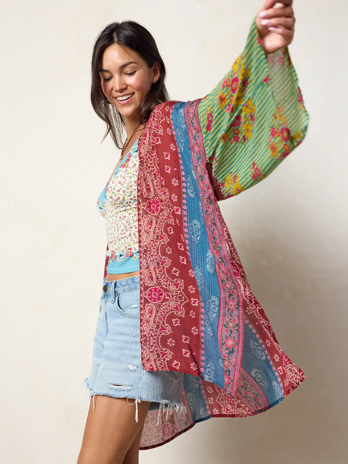 Sierra Kimono - Red Bandana Block Mix