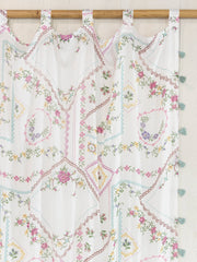 Printed Curtain Panel - Heirloom Cross Stitch Ivory