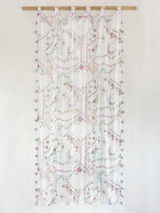 Printed Curtain Panel - Heirloom Cross Stitch Ivory