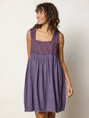 Tricia Reversible Cotton Mini Dress - Medallion Eggplant Sunburst