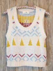 Fuzzy Intarsia Sweater Vest - Ivory