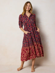Rebecca Midi Dress - Ornate Paisley Navy