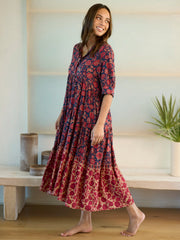 Rebecca Midi Dress - Ornate Paisley Navy