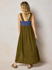 Tricia Embroidered Maxi Dress - Olive Polka Dot