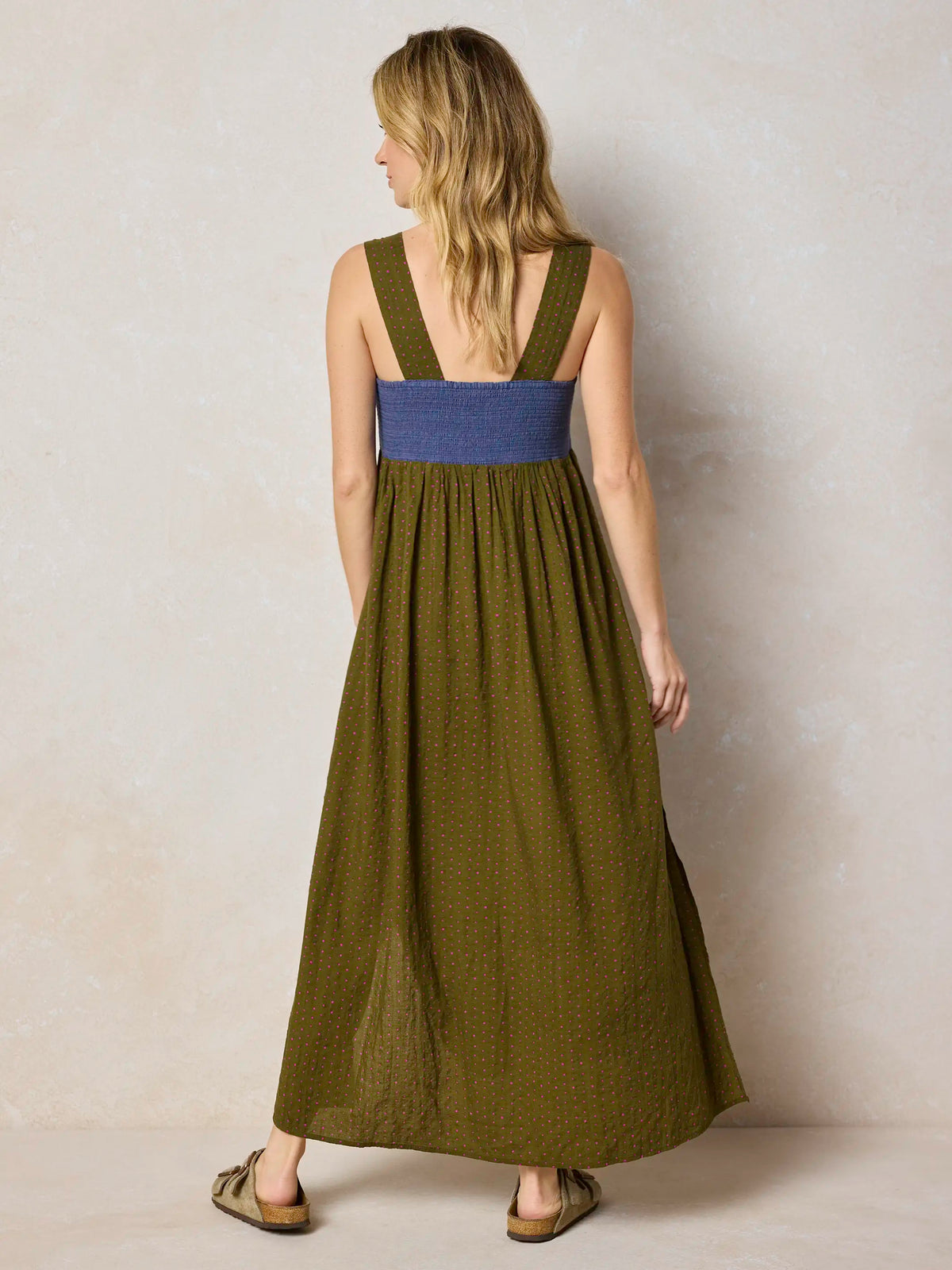 Tricia Embroidered Maxi Dress - Olive Polka Dot