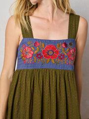 Tricia Embroidered Maxi Dress - Olive Polka Dot