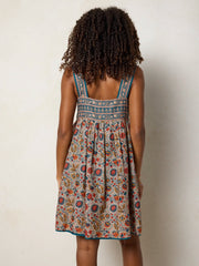 Tricia Reversible Cotton Mini Dress - Golden Feathered Fronds