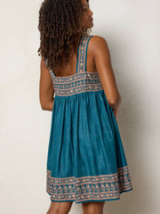 Tricia Reversible Cotton Mini Dress - Golden Feathered Fronds
