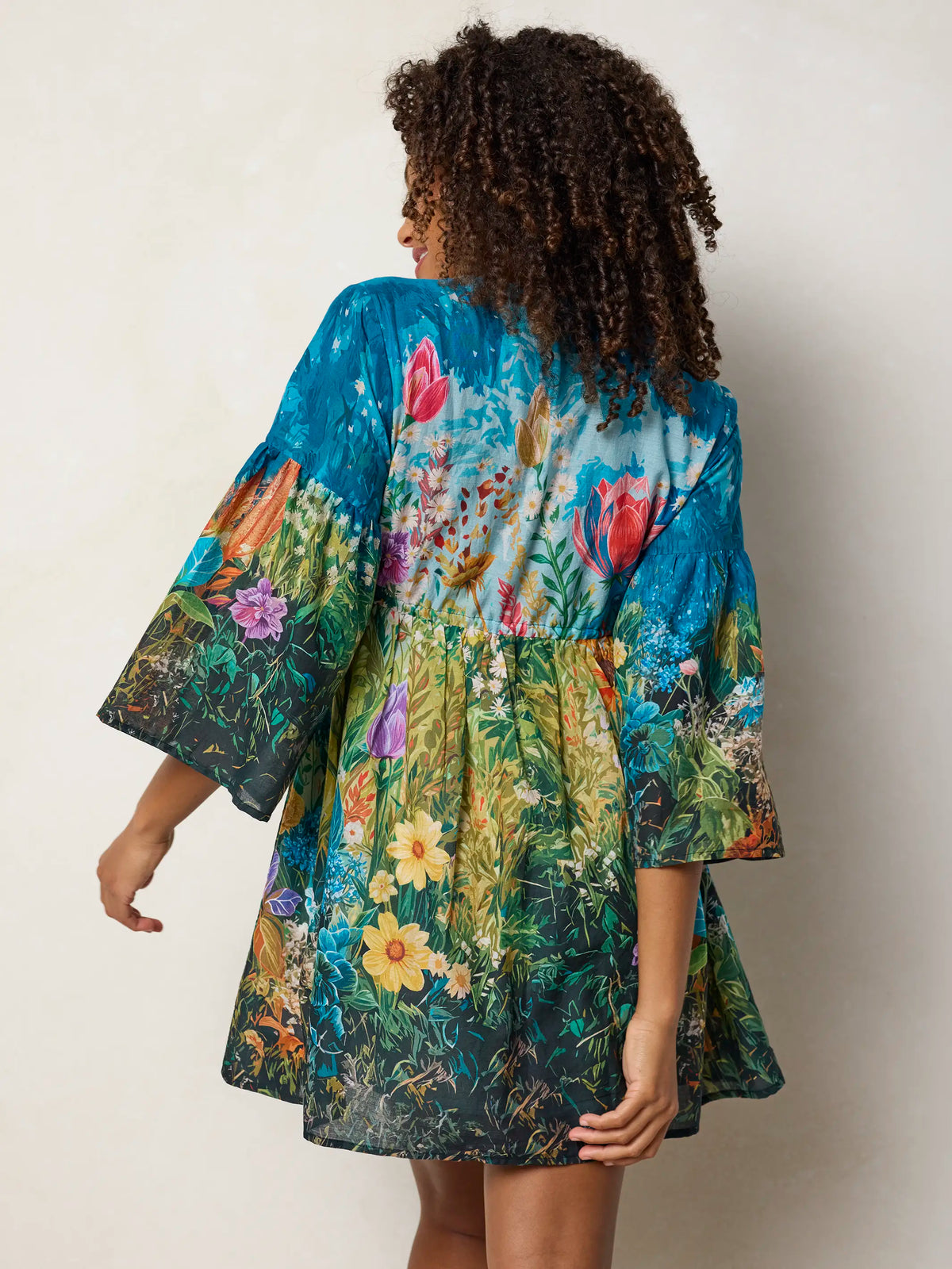 Isabella Mini Dress - Blue Whimsical Garden