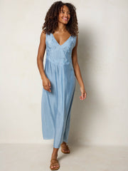 Bella Embroidered Maxi Dress - Dusty Blue