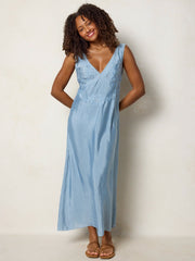 Bella Embroidered Maxi Dress - Dusty Blue