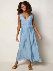 Bella Embroidered Maxi Dress - Dusty Blue
