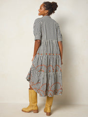 Rebecca Embroidered Cotton Midi Dress - Black Gingham