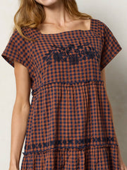 Berkley Embroidered Cotton Maxi Dress - Rust Gingham